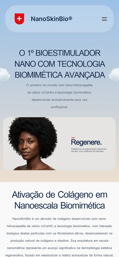 NanoSkinBio website on mobile